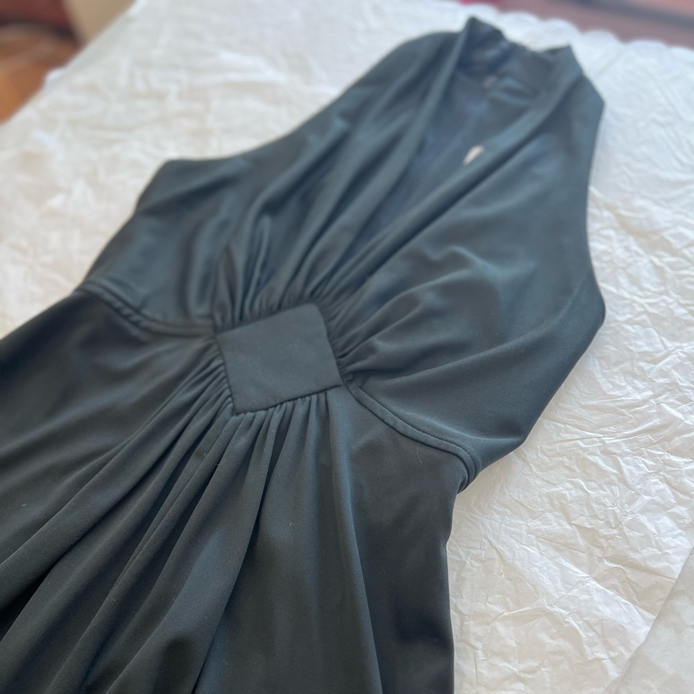 EUC VTG 70s Leslie J Disco halter plunge vneck dress diamond circle skirt mini
